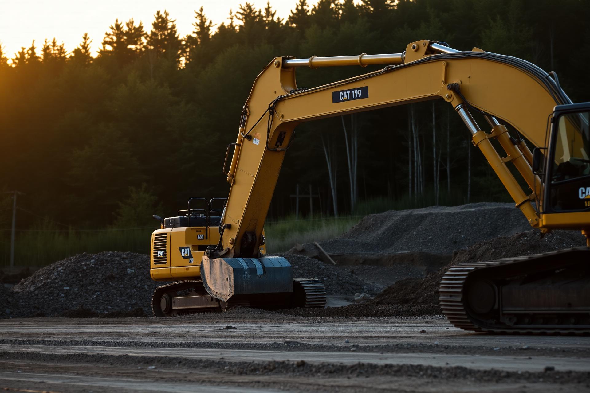 Excavatrice au travail sur un chantier au Québec
