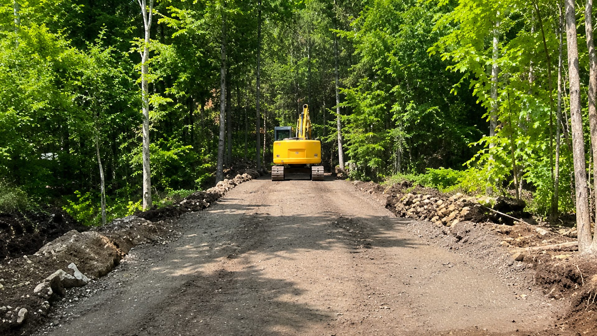 Excavatrice au travail sur un chantier d'excavation au Québec
